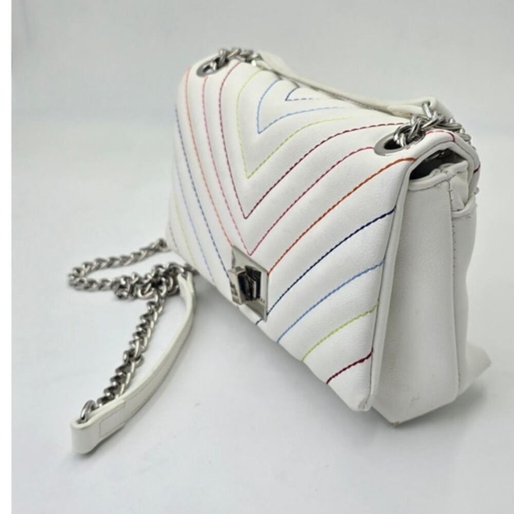INC International Concepts White Multi Stitch Ajae Flap Crossbody Shoulder Bag